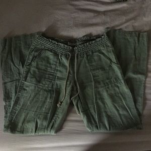 Roxy Army Green Linen like Wideleg Drawstring pant